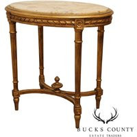 Antique French Louis Xvi Style Gilt Wood Oval Marble Top Side Table | Etsy (US)