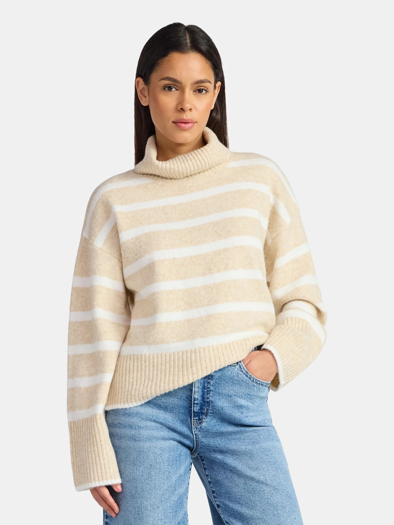 Time and Tru Women's Chunky Turtleneck Pullover Sweater with Long Sleeves, Mid-weight, Sizes XS-X... | Walmart (US)