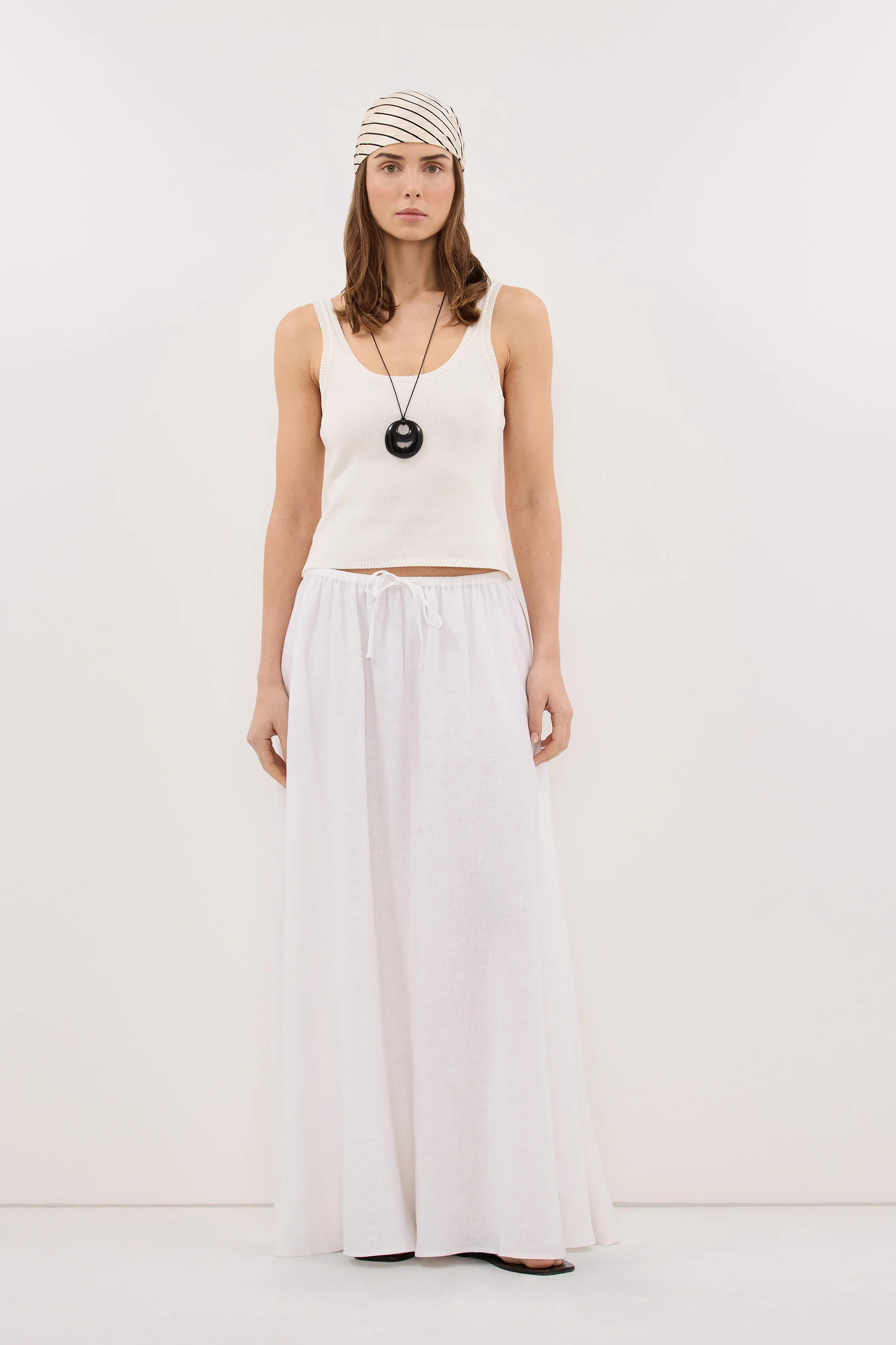 RAVELLO WHITE LINEN MIDI SKIRT | DISSH