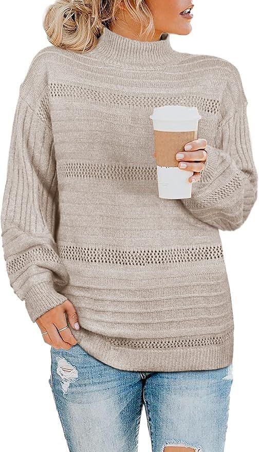 WEESO Turtleneck Sweater Women Fitted Knit Casual Jumper Tops | Amazon (US)