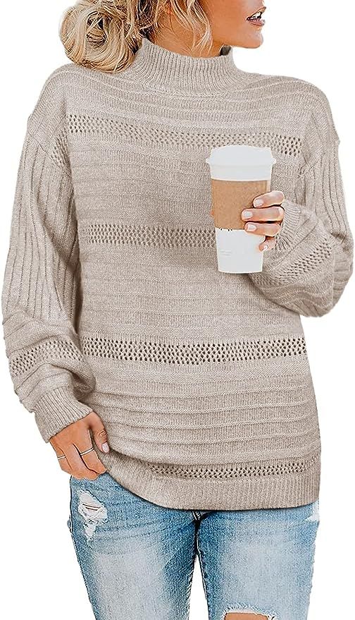 WEESO Turtleneck Sweater Women Fitted Knit Casual Jumper Tops | Amazon (US)