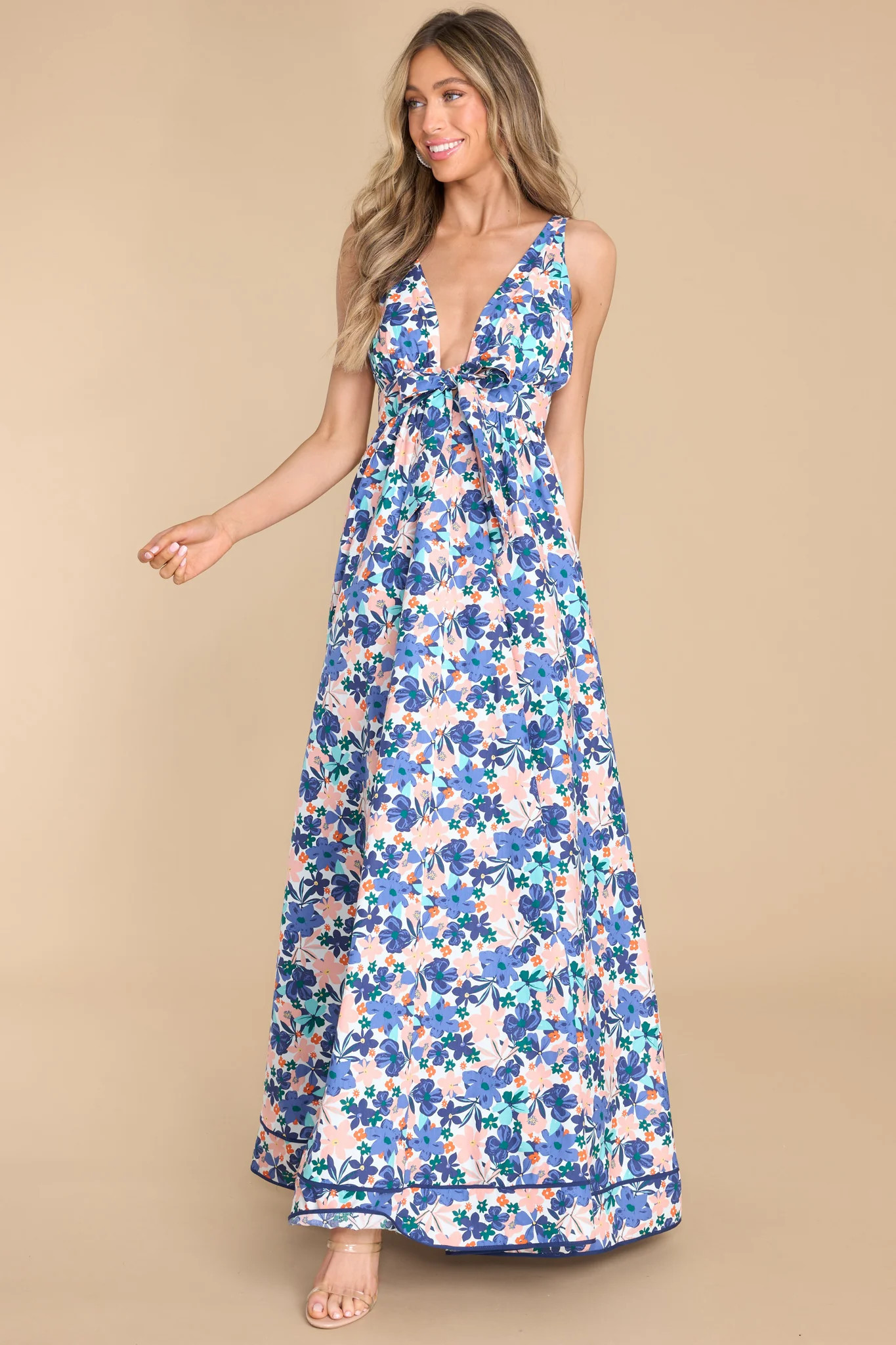 Chasing The Tides Blue Floral Print Maxi Dress | Red Dress 