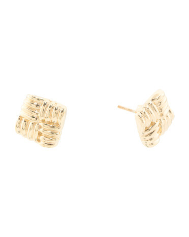 Made In Italy 18kt Gold Plated Braided Square Post Earrings | TJ Maxx