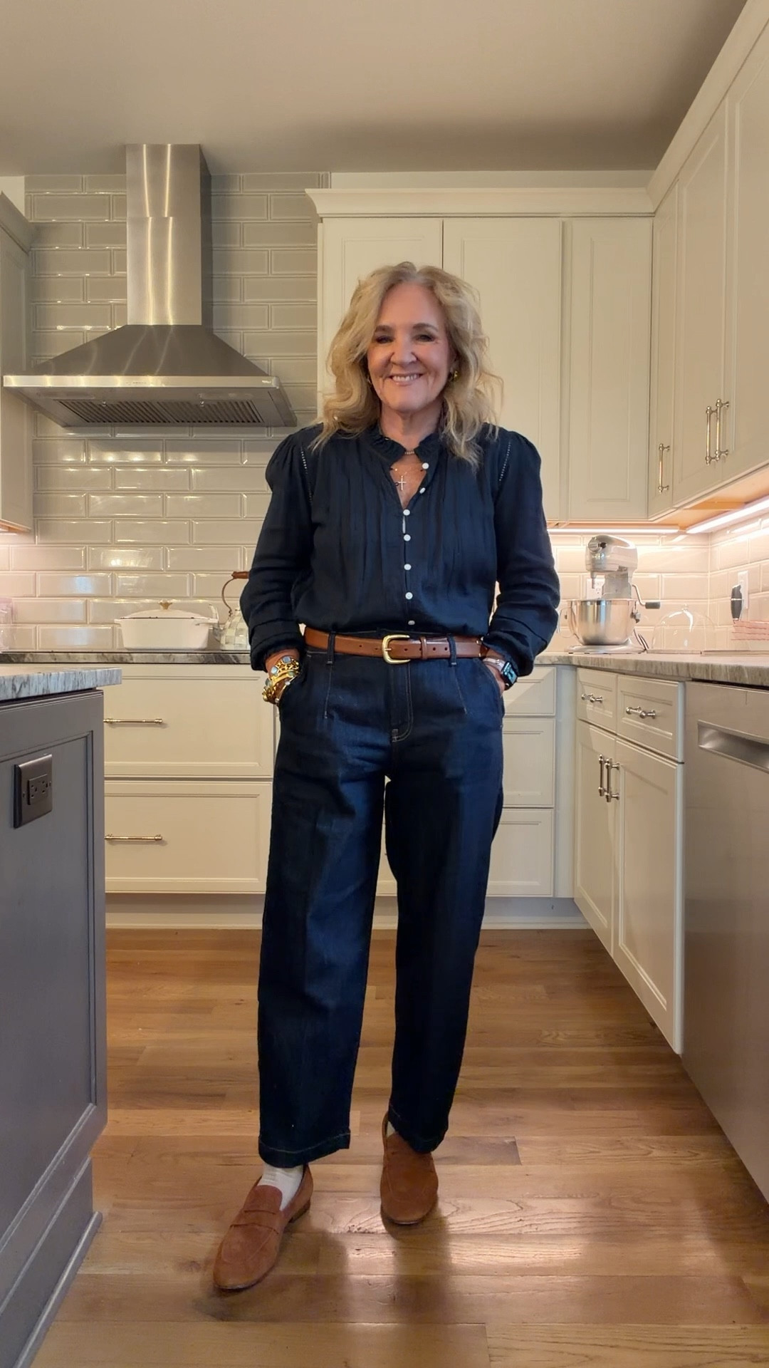 Jeans size 1.0 reg 
Cotton top size medium 
I’ll link a similar belt 
Loafers tts with socks 
New Julie Vos color! Love the green paired with the blue chalcedony 
Coat size medium but size up if you want to wear a sweater underneath 


#LTKSaleAlert #LTKPetite #LTKOver40