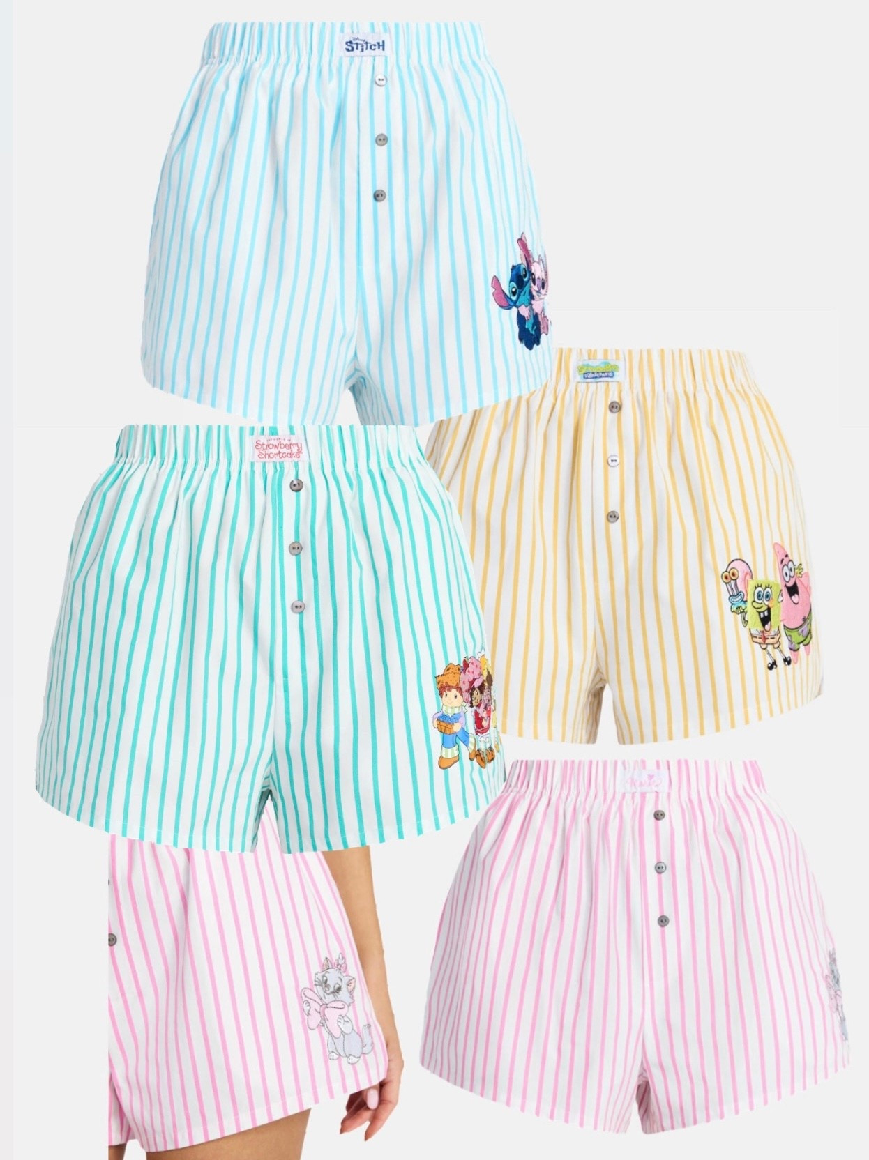 I love these stripped boxer style women’s shorts! Stitch, SpongeBob, Strawberry Shortcake and Marie! I think the Marie ones are my fave. Thinking of how I could style them for a summer day at Disney. 

#LTKMothersDay #LTKmomlife #LTKootd