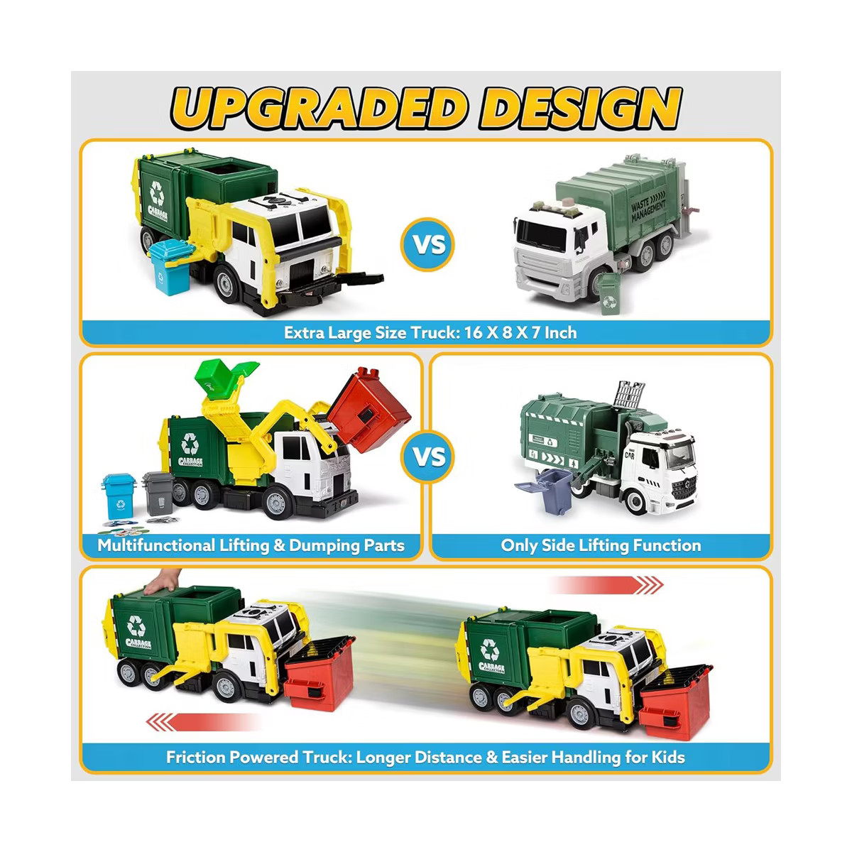 Garbage Truck Set, 16" Large Trash Truck Toys for Boys with Trash Can Lifter and Dumping Function... | Target