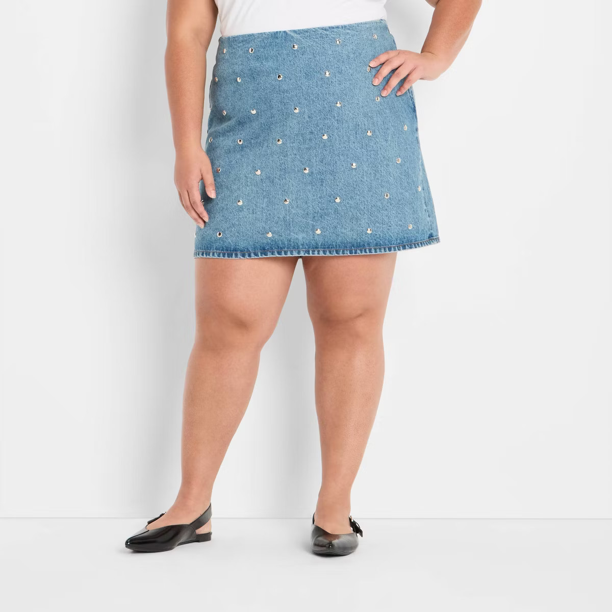 Women's Denim Studded Mini A-Line Skirt - Future Collective Blue Denim | Target