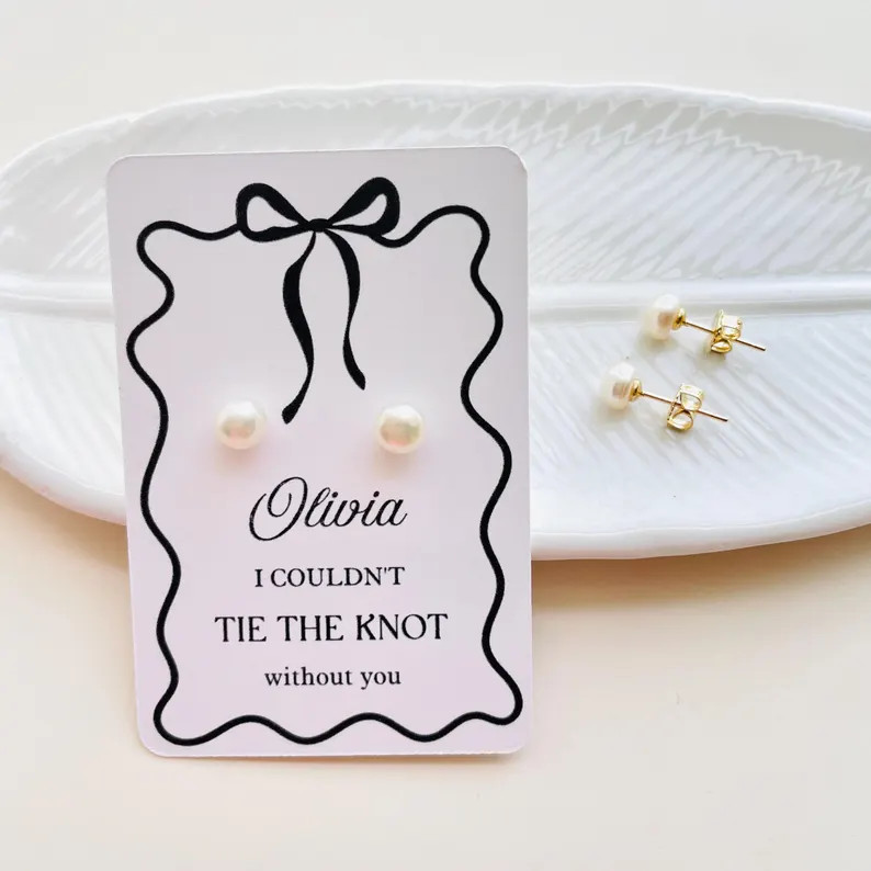 Personalized Freshwater Pearl Stud Earrings | 18K Gold Plated Bridesmaid Gift | Etsy (US)