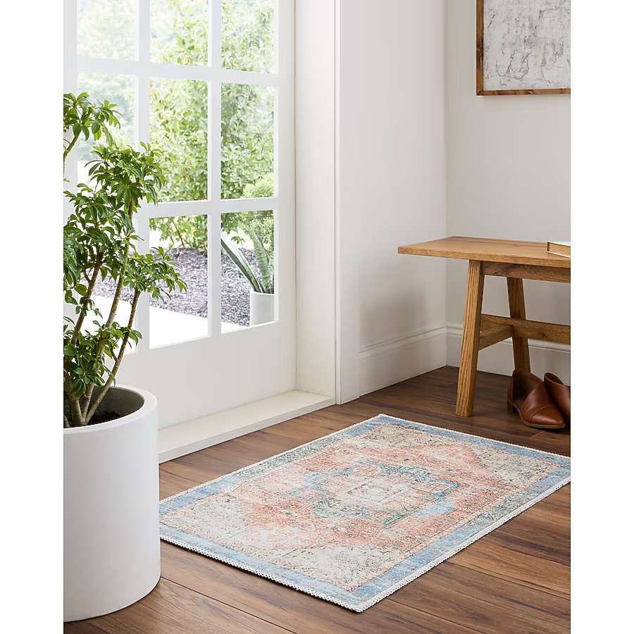 allen + roth with STAINMASTER Amelie 2 x 3 (ft) Loomed Polyester Coral Rectangular Indoor Medalli... | Lowe's