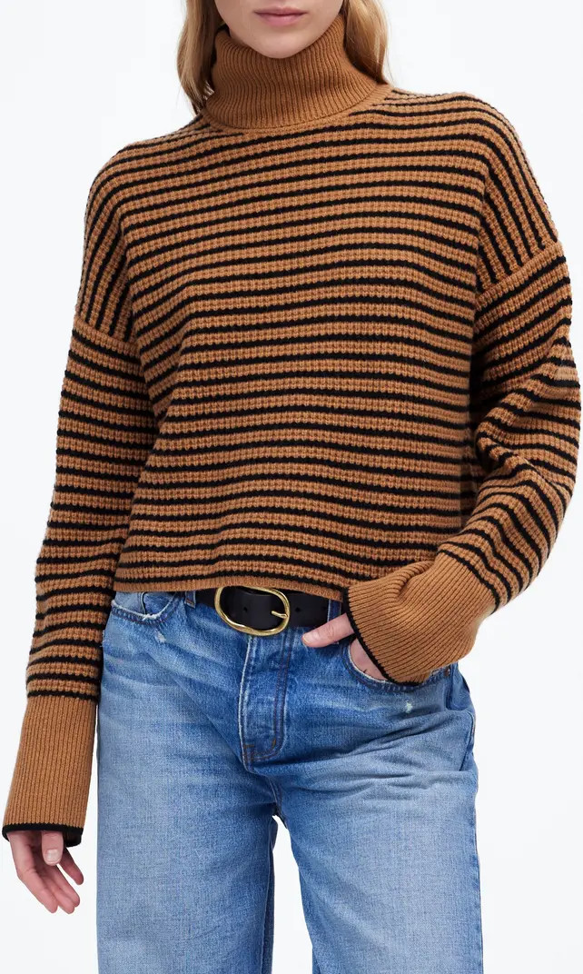 Madewell Stripe Wool Waffle Knit Turtleneck Sweater | Nordstrom | Nordstrom