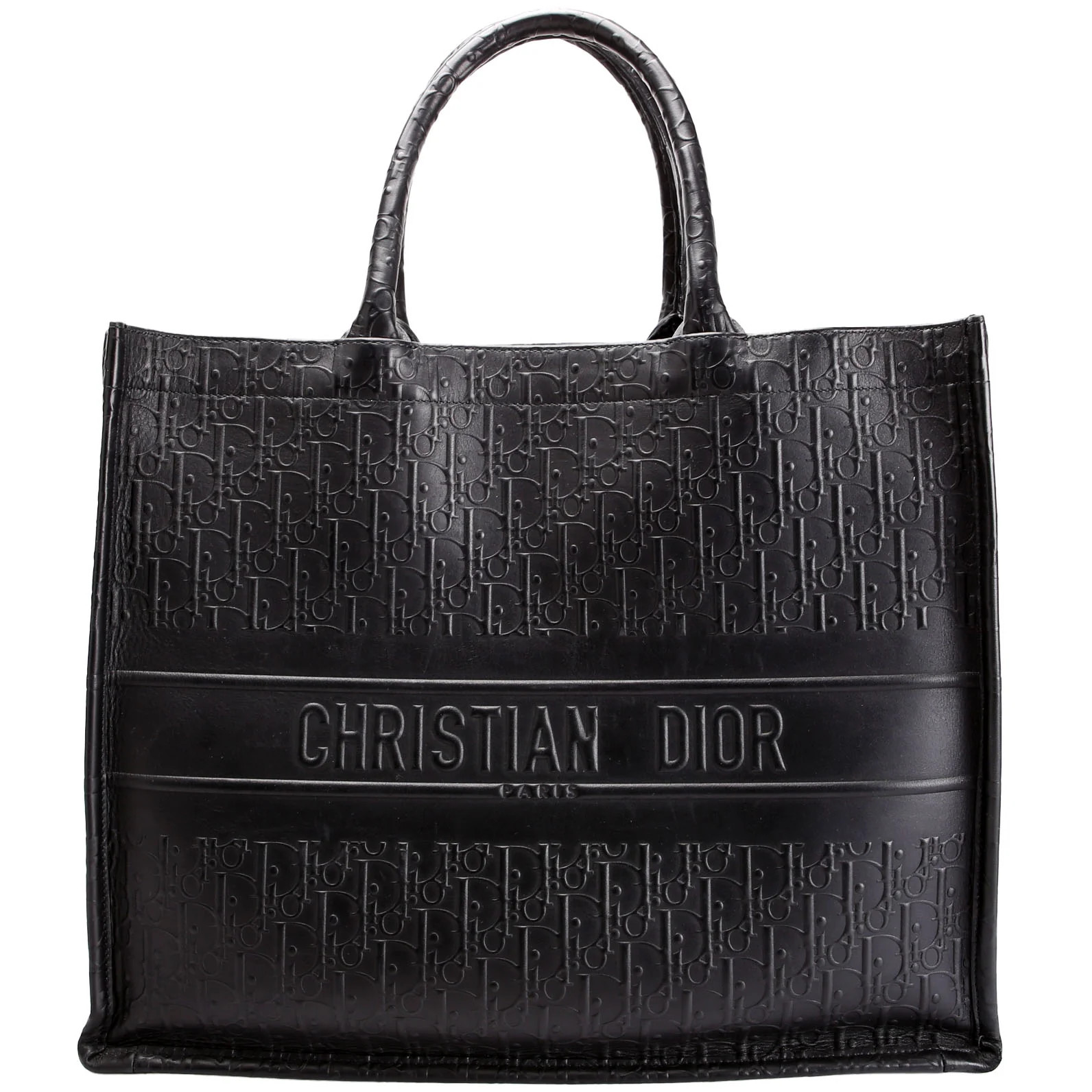 Book Tote Large Calfskin Embossed Black | Keeks Designer Handbags