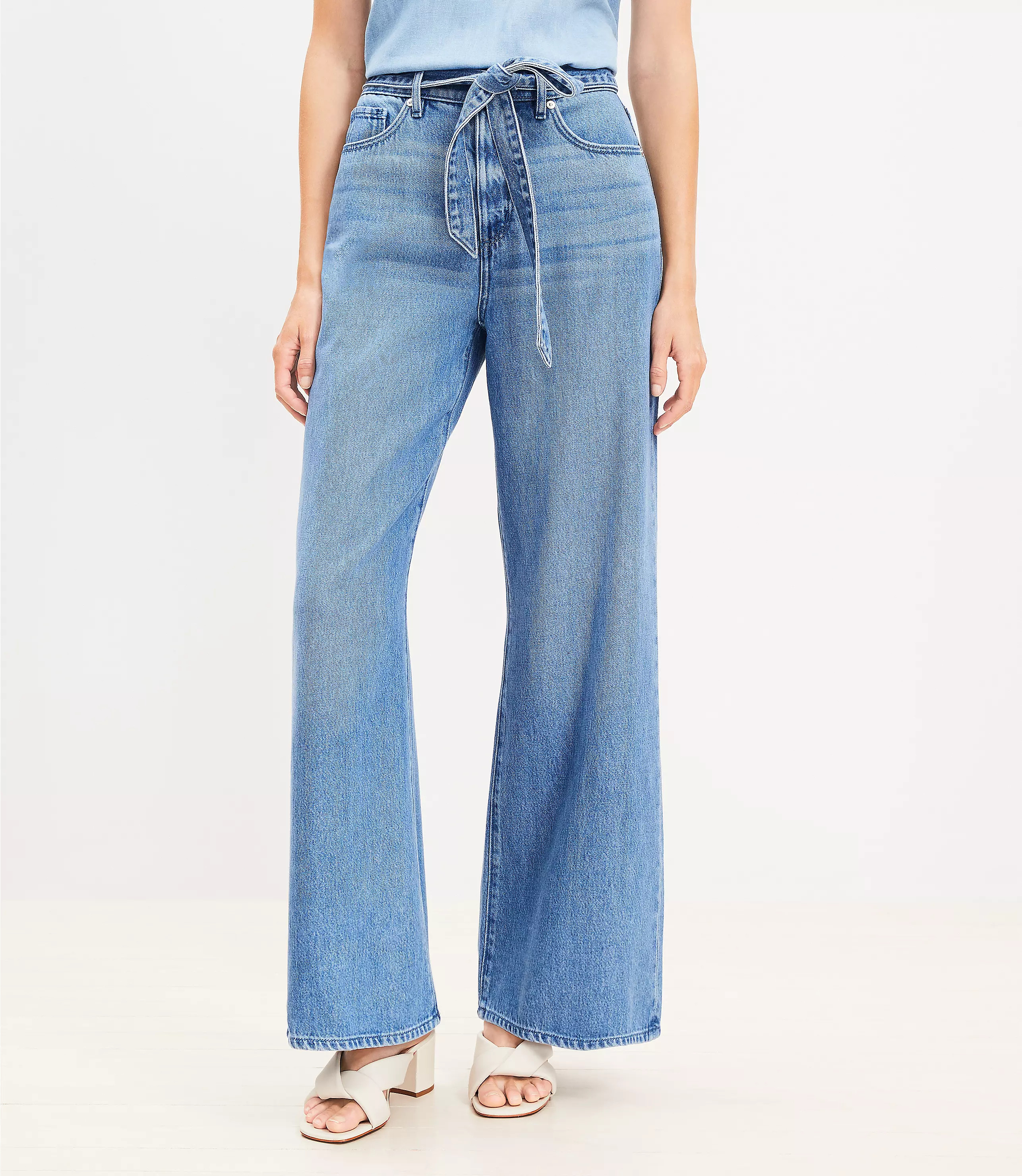 Tall High Rise Palazzo Jeans in Mid Indigo Wash | LOFT