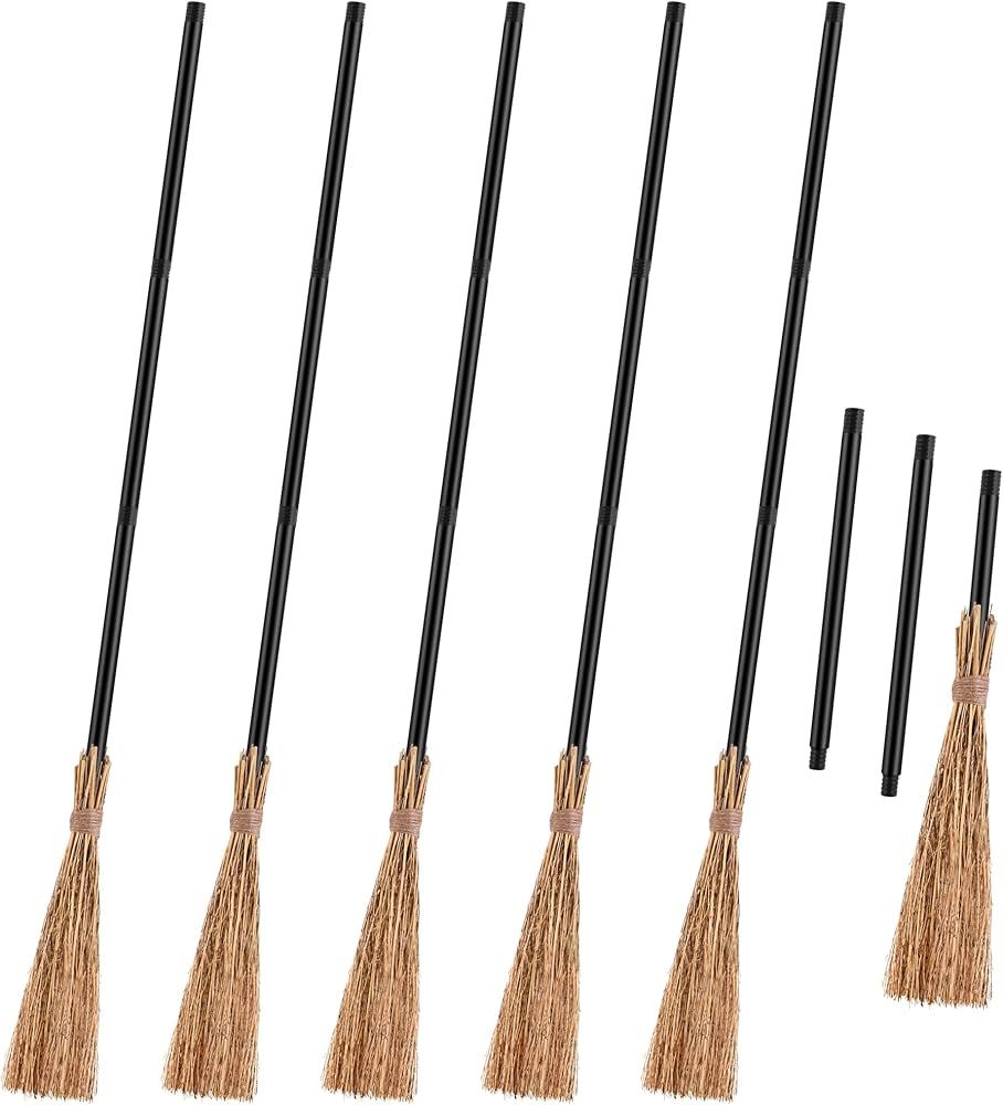 ADXCO 6 Pack Halloween Witch Broom Decor Retractable Straw Bamboo Thatch Witch Broomstick Hallowe... | Amazon (US)