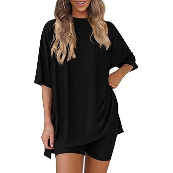 PRETTYGARDEN Women's Two Piece Lounge Set 2025 Summer Casual Oversized Shirts Biker Shorts Matchi... | Amazon (US)
