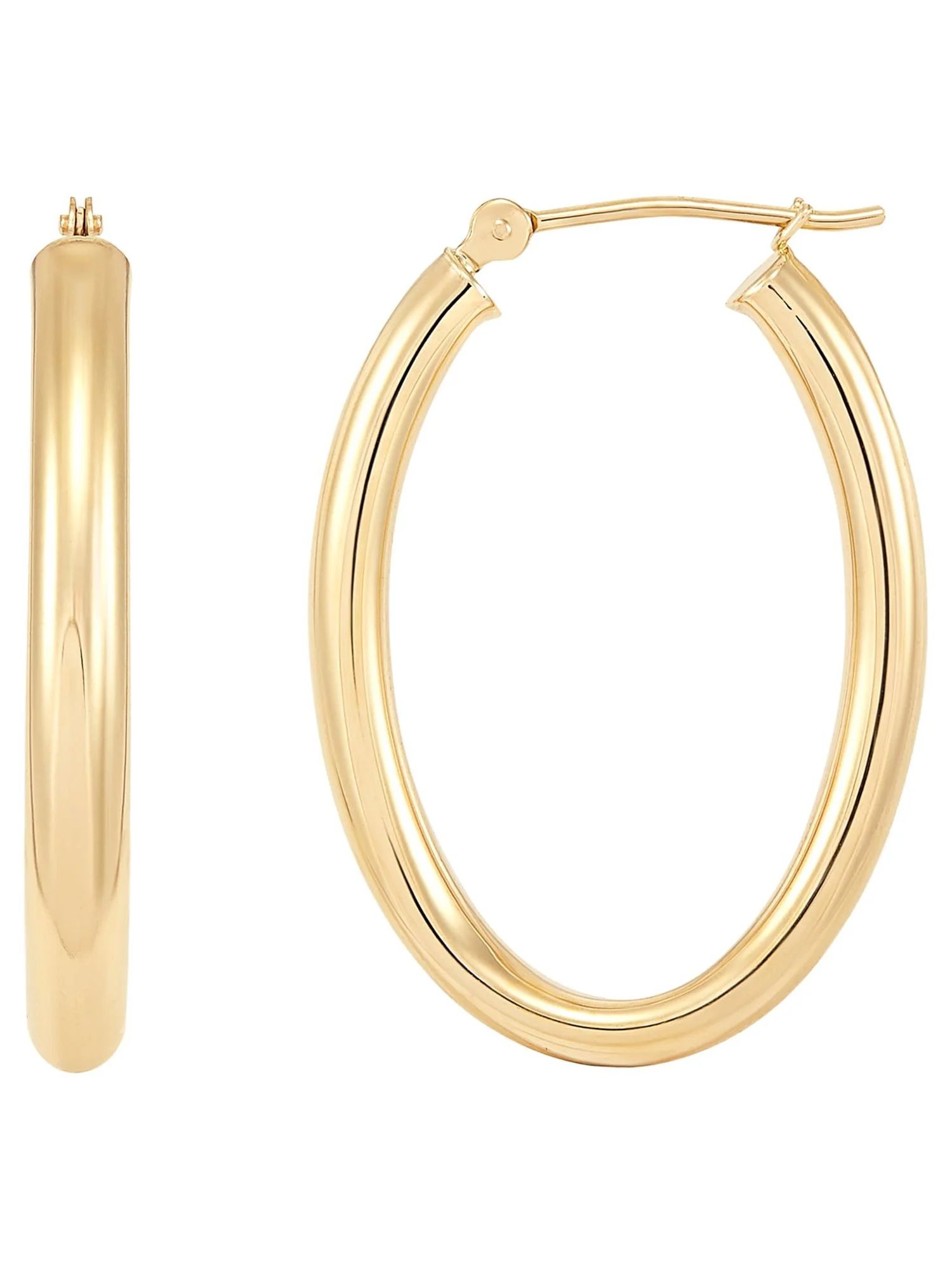 Brilliance Fine Jewelry 10K Yellow Gold 3MM X 20MM Hollow Oval Hoop Earrings | Walmart (US)