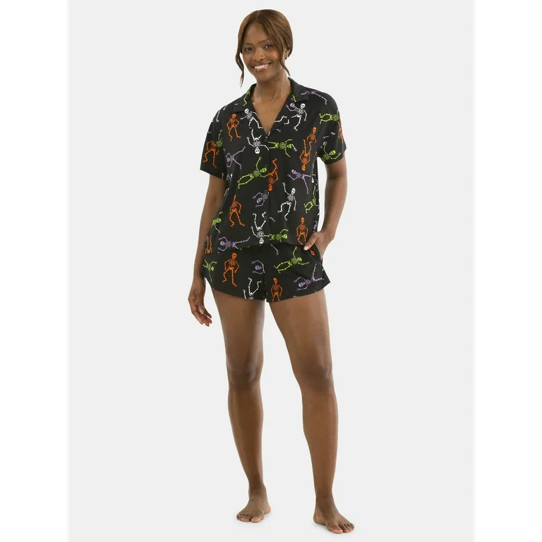 Halloween Women’s Printed Notched Top and Shorts Pajama Set from Way to Celebrate, 2-Piece, Siz... | Walmart (US)