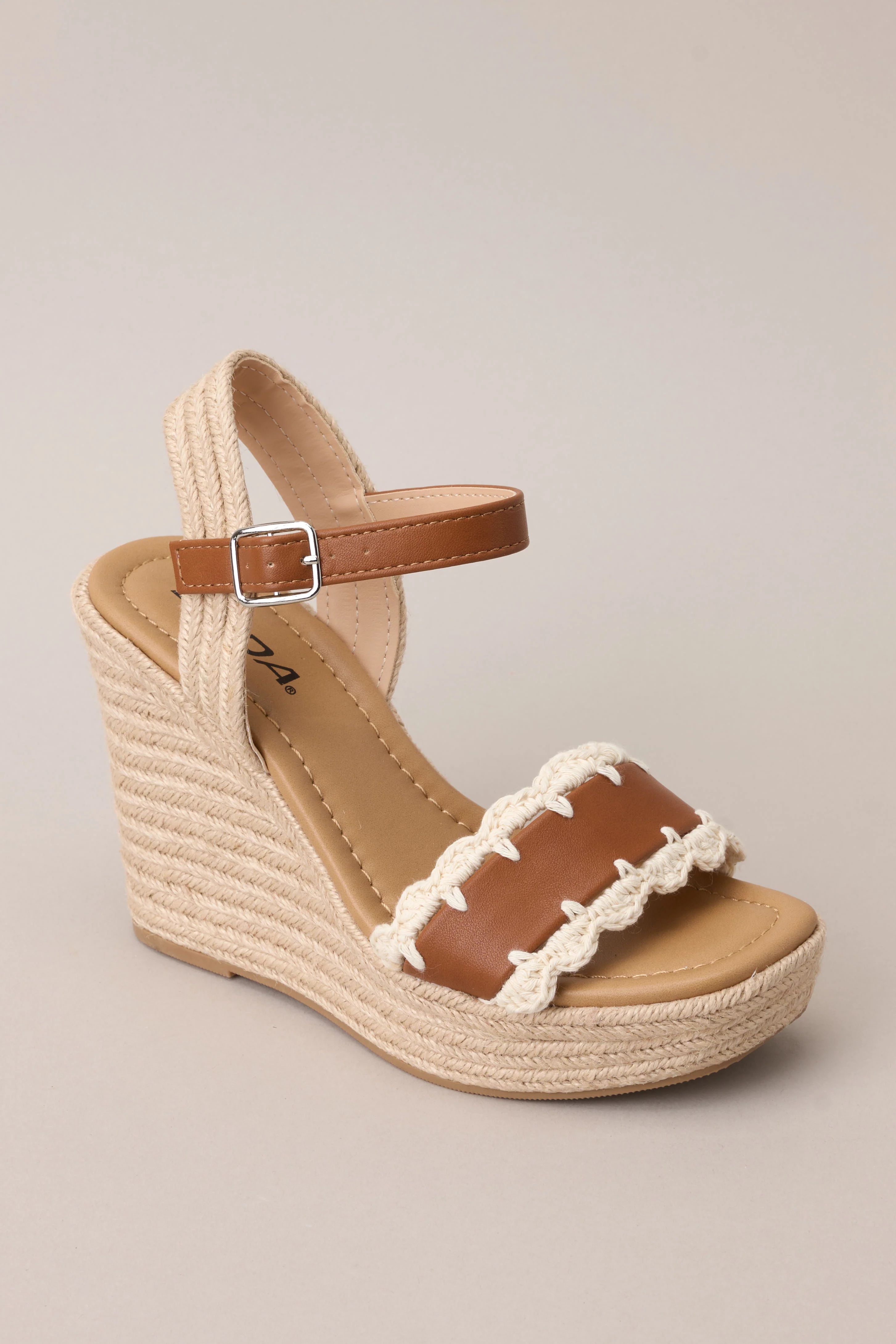 Escape to Sea Tan Scalloped Espadrille Wedge Sandals | Red Dress