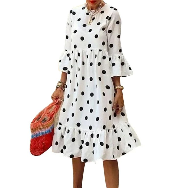 VONDA Women Plus Size Polka Dot Print Ruffle Hem Party Midi Dresses | Walmart (US)
