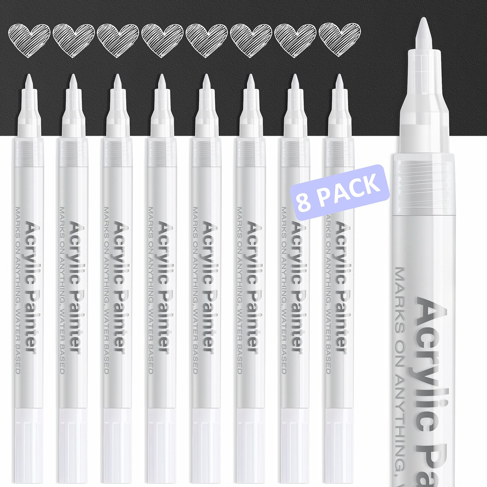 AKARUED White Paint Pen Acrylic Marker: 8 Pack 0.7mm White Paint Marker for Black Paper, Metal, W... | Amazon (CA)