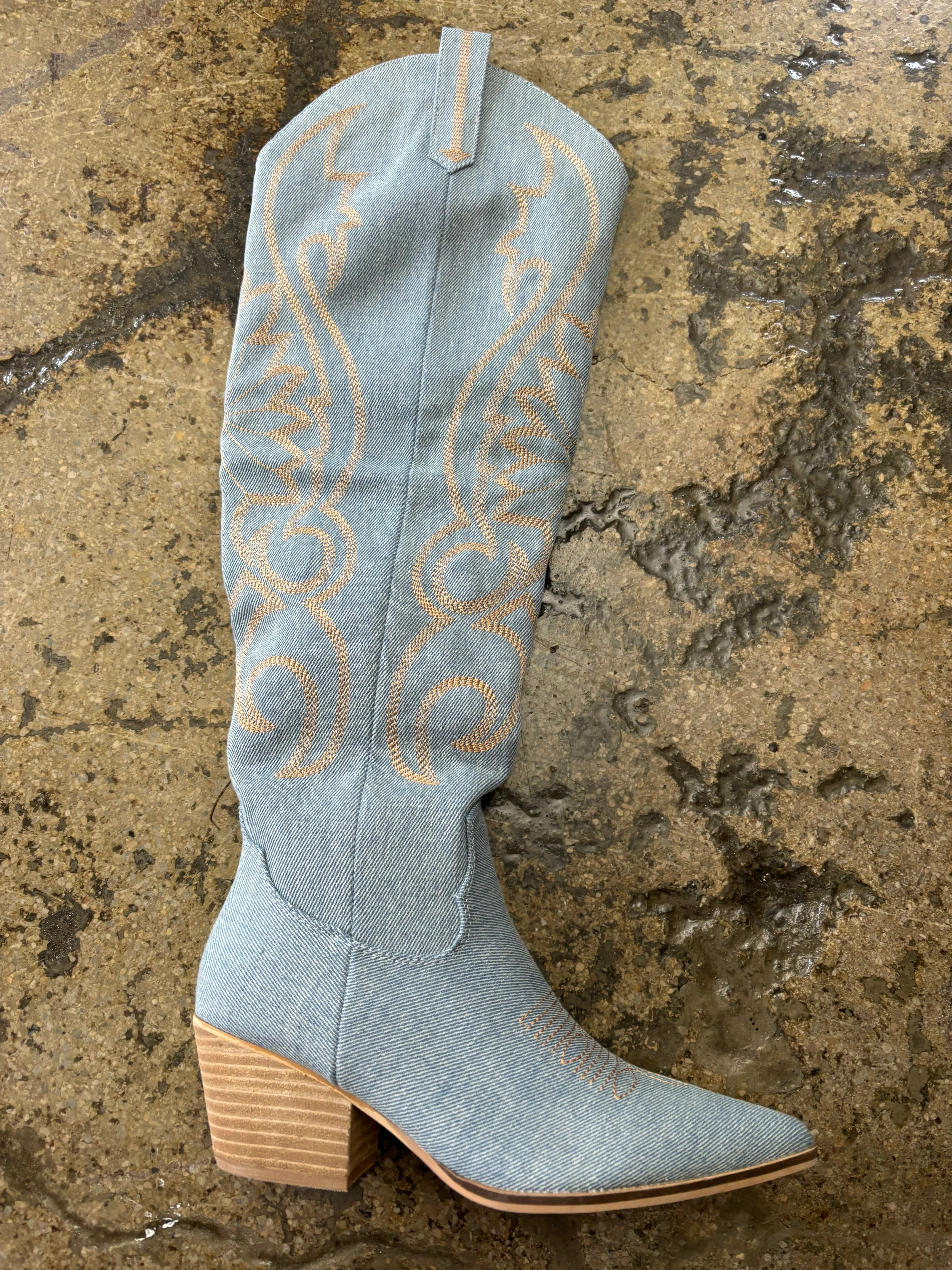 Veronica Knee High Denim Western Boots | Willow Boutique