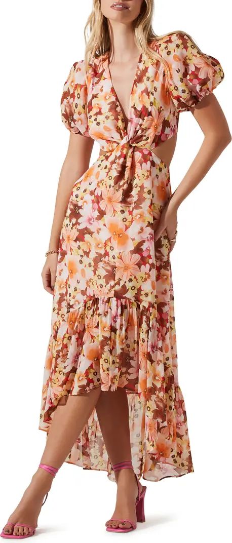 Jennell Floral Puff Sleeve Cutout Maxi Dress | Nordstrom Rack