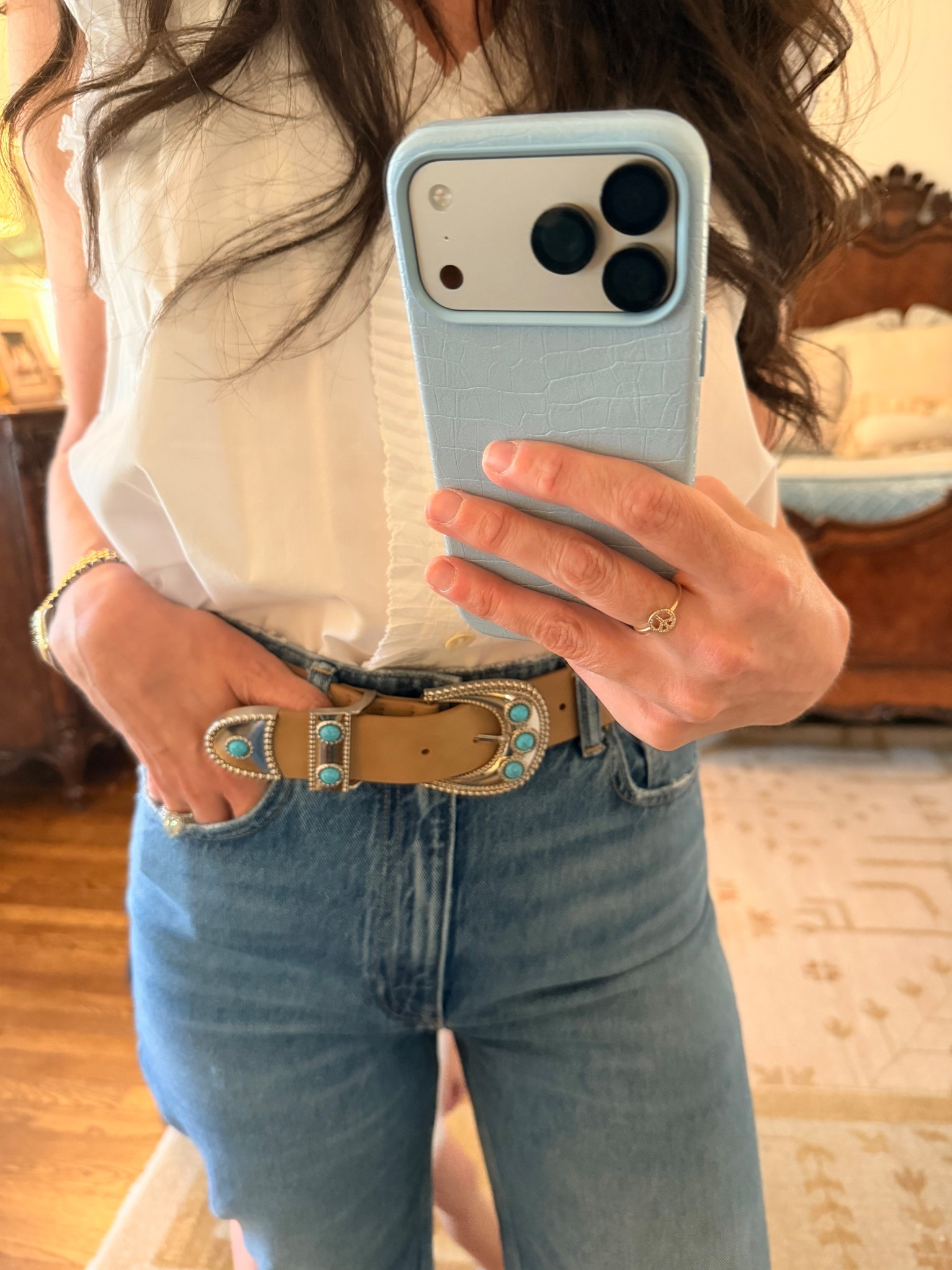 This cowboy belt with turquoise that is giving Ralph Lauren vibes but make it Target! 😍🎯

#LTKootd