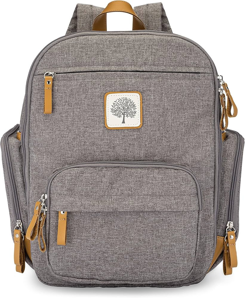 Parker Baby Diaper Backpack - Full Zip Diaper Bag with Insulated Pockets - Gray | Amazon (US)