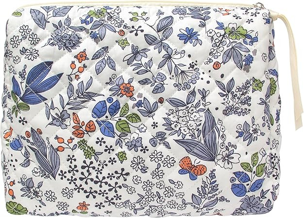 PAZIMIIK Quilted Makeup Bag Large Travel Zipper Soft Cosmetic Pouch for Women Girls Make Up,Leaf ... | Amazon (US)