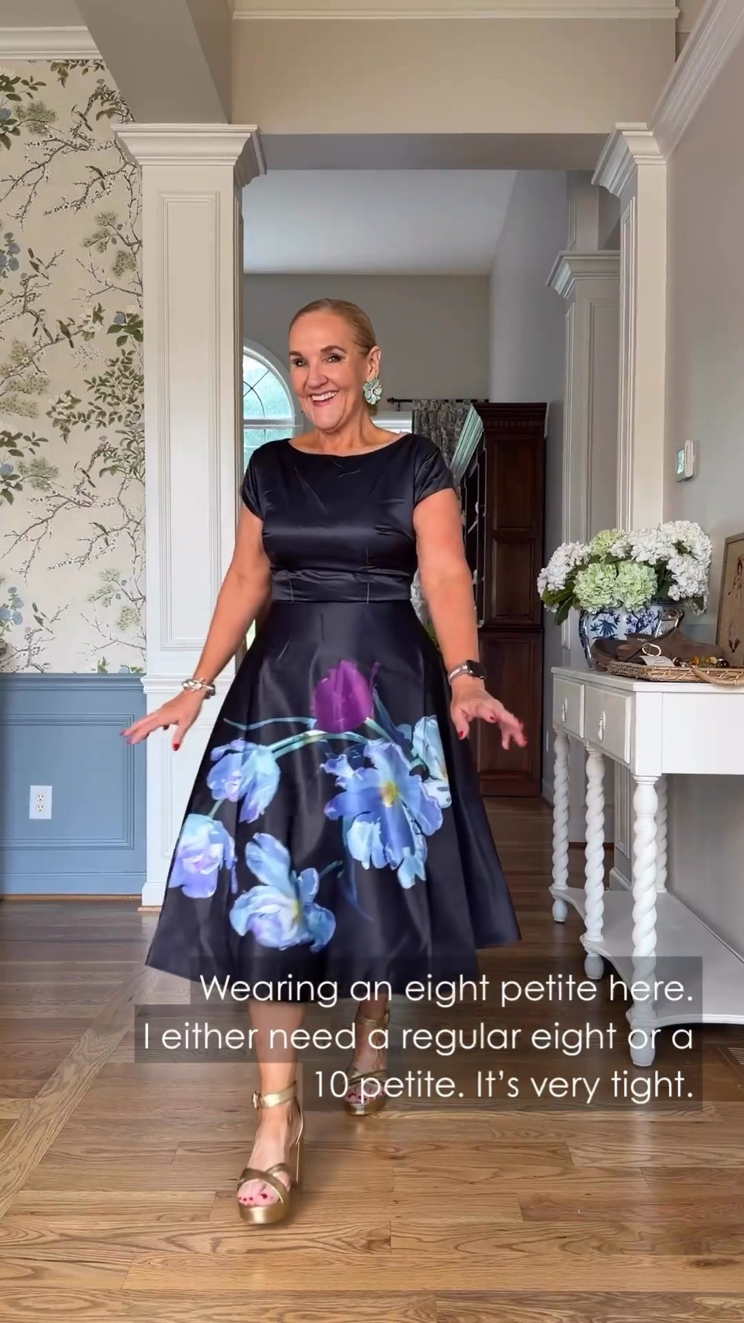 I’m wearing an 8 petite in this dress, but it’s very tight on me. I’d need a regular 8 or a 10 petite. I love the beautiful floral print and the way the skirt flows, but definitely pay attention to the fit when choosing your size!

#LTKdayinmylife #LTKgrwm #LTKootd
