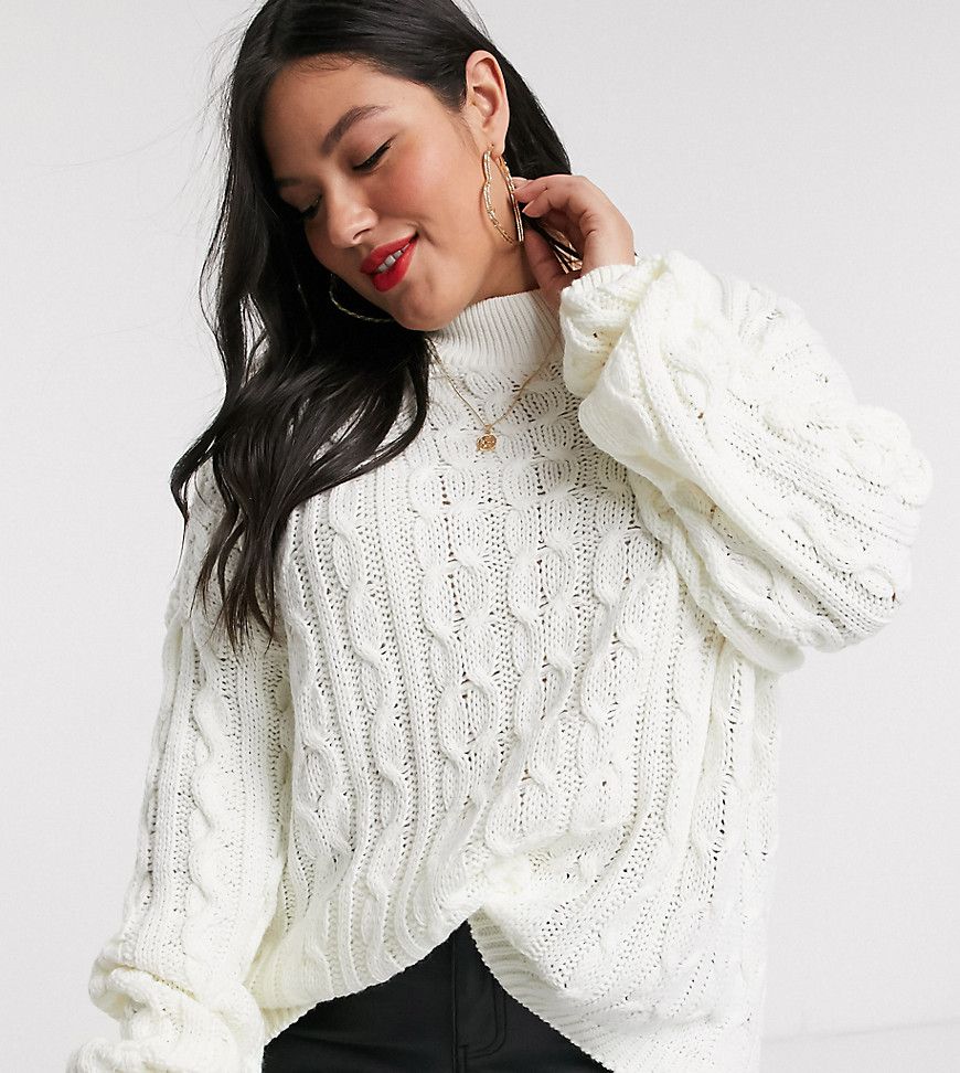 In The Style x Laura Jade Plus oversized cable knit jumper in cream | ASOS (Global)