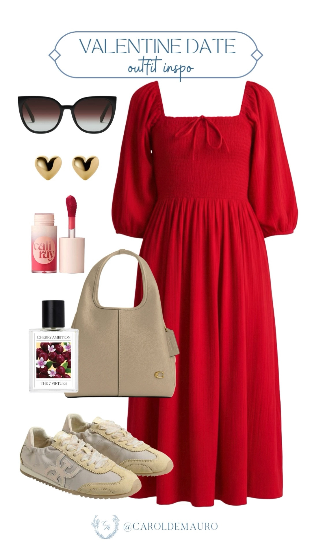 What better way to celebrate Valentine's day with a cute, bold red midi dress! Wear simple and comfy sneakers with a Coach handbag in your hand and some accessories to complete the look.

fashion accessories, hearts day fit, valentines look, casual cute, brunch outfit, galentines style, soft girl aesthetic, outfit inspo

#LTKSeasonal #LTKValentine #LTKBeauty