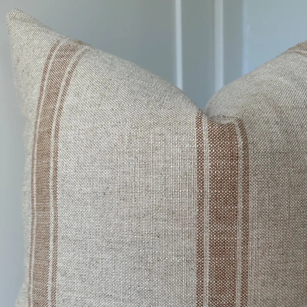 Terracotta Striped Linen Blend Throw Pillow Cover: Vintage Grainsack Style, Modern Rustic - Etsy | Etsy (US)