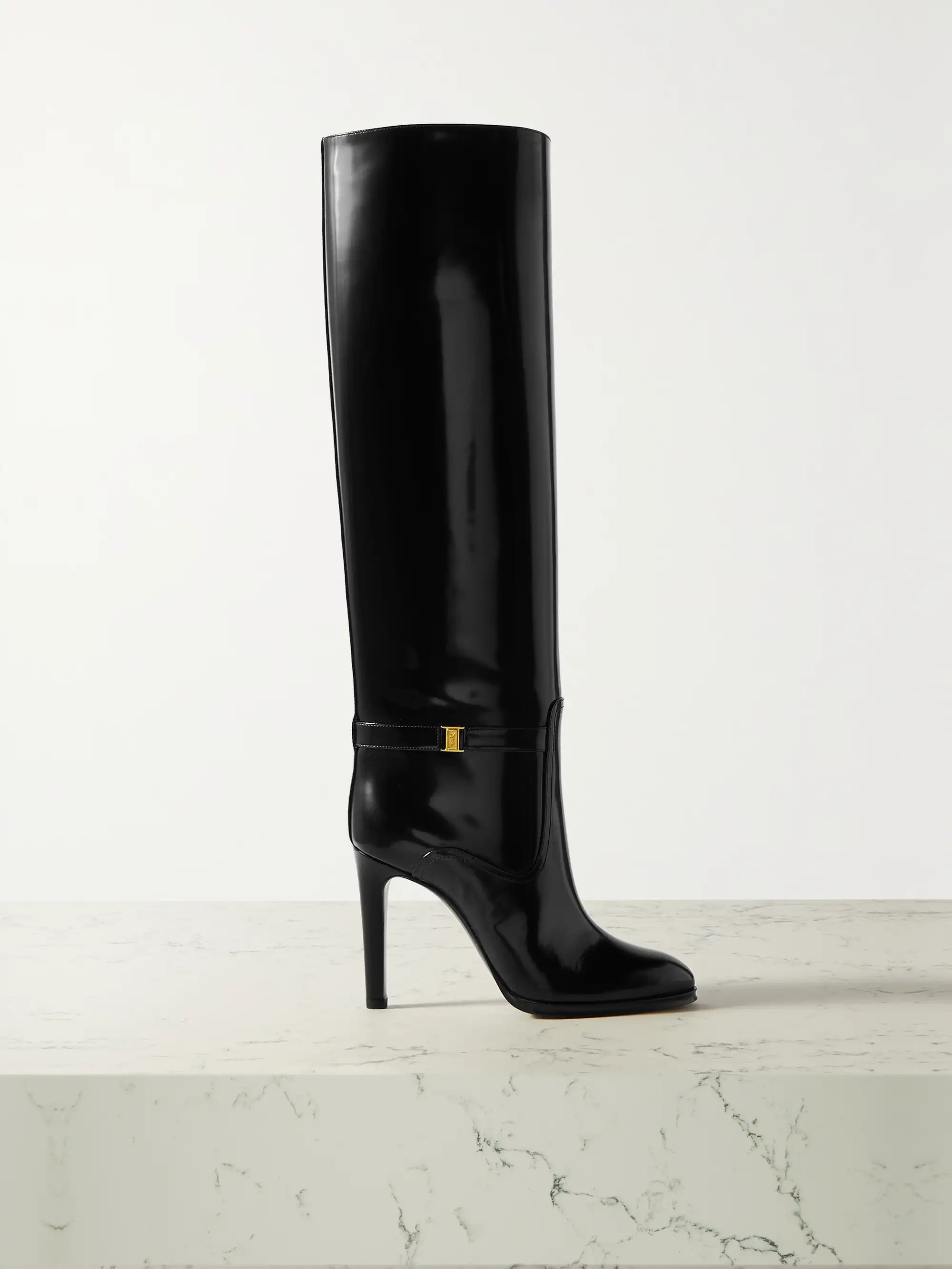 Diane buckled glossed-leather knee boots | NET-A-PORTER (US)