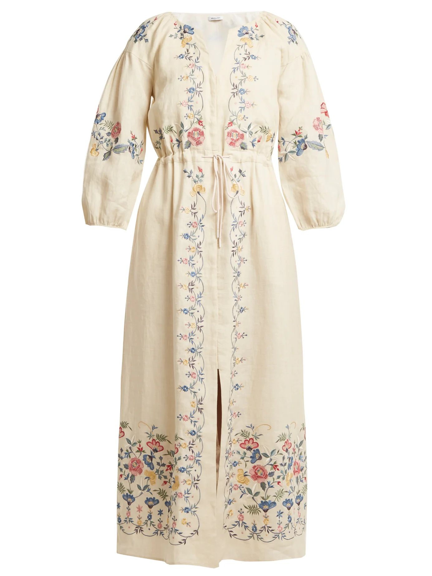 Maggie floral-embroidered linen dress | Matches (US)