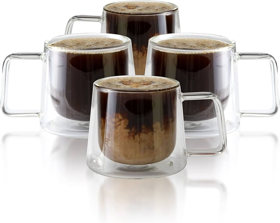 LEMONSODA Double Walled Glass Coffee Drink Mug with Handle - Set of 4 (250 mL / 8.5 fl. oz) Insul... | Amazon (US)