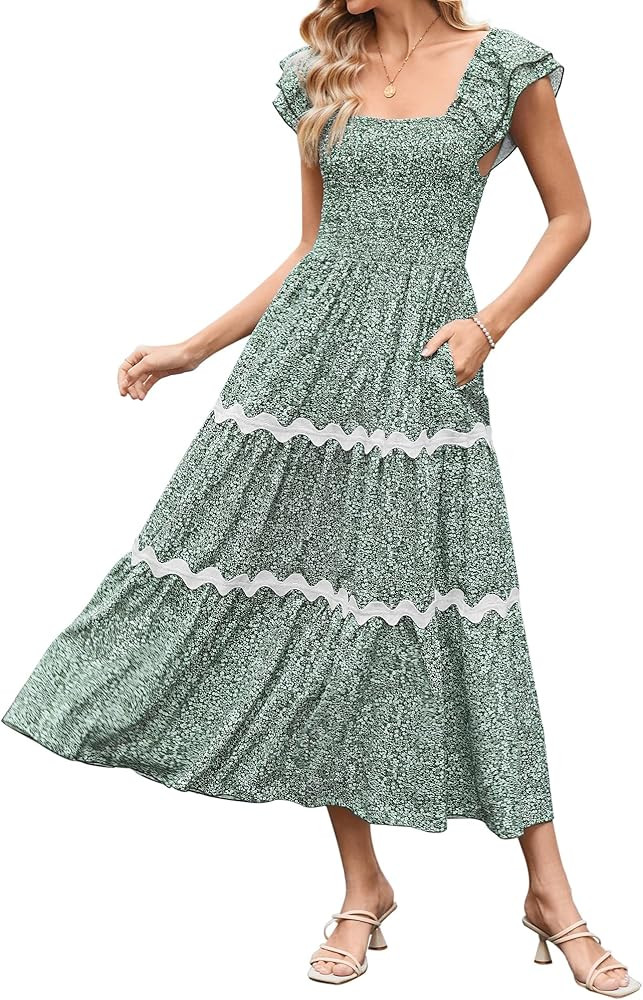 GRACE KARIN Summer Dresses for Women UK A-Line Sleeveless Straps Floral Maxi Dress with Pockets | Amazon (UK)