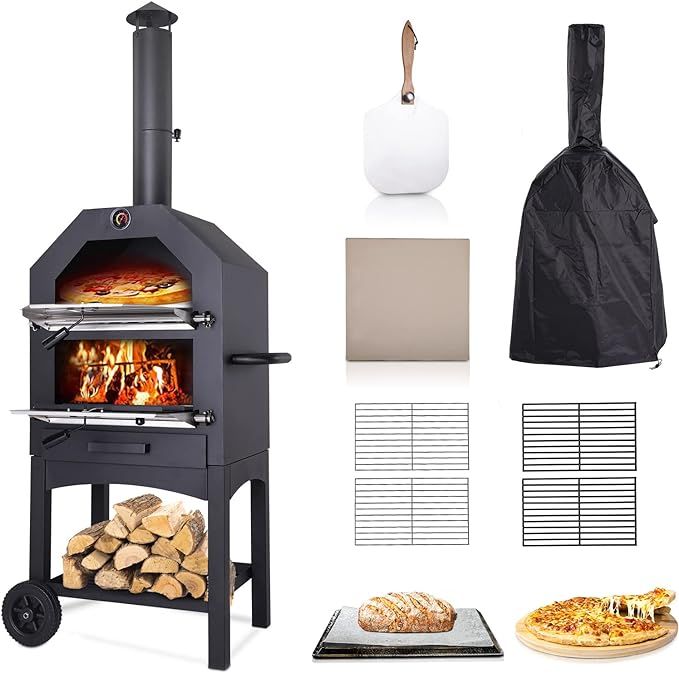 Vonzoy Wood Fired Outdoor Pizza Oven with Waterproof Cover, Pizza Stone and Peel, Wood Burning Pi... | Amazon (US)