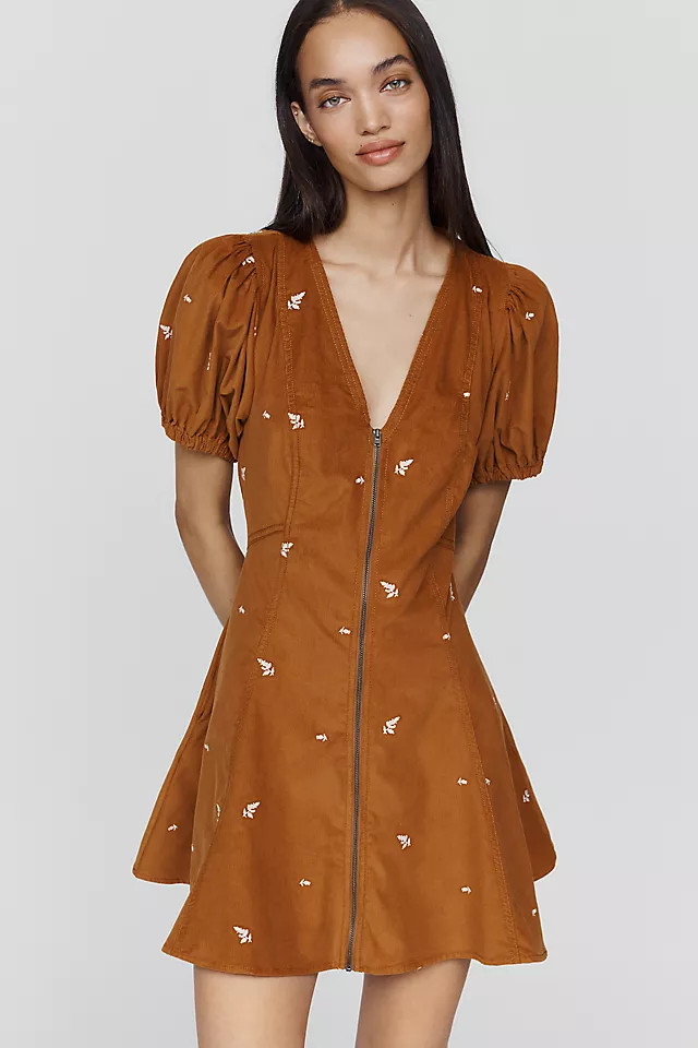 Calder Puff-Sleeve Corduroy Mini Dress | Anthropologie (US)