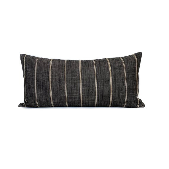 Dark Grey Striped Lumbar Pillow Cover  Farmhouse Pillow  | Etsy | Etsy (US)