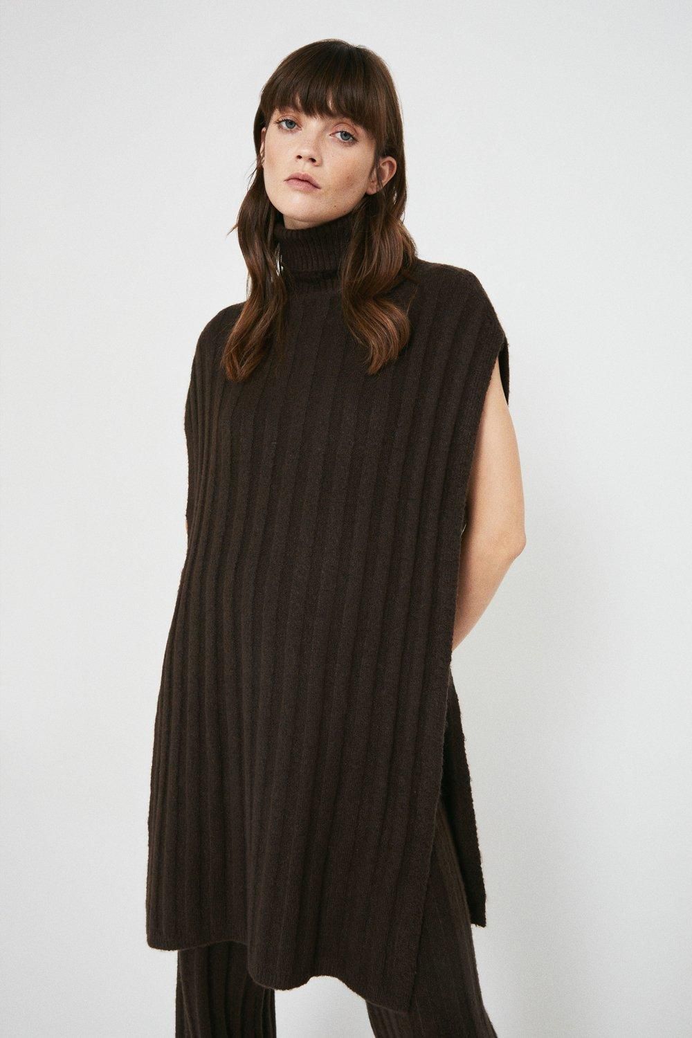 Recycled Wide Rib Roll Neck Knit Tank | Warehouse UK & IE