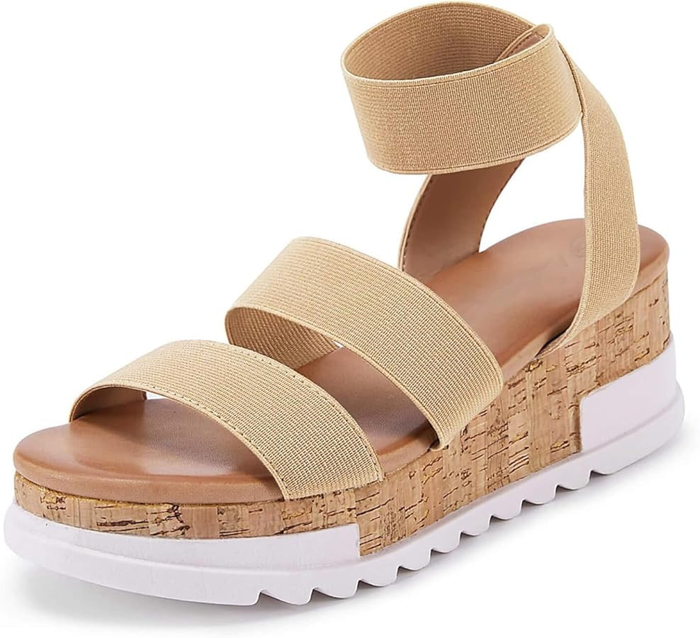 LAICIGO Women’s Open Toe Wedge Platform Sandals Ankle Elastic Strap Cork Flatform Slingback Sum... | Amazon (US)