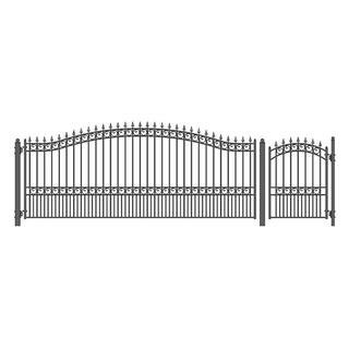 21 ft. x 6 ft. Black Steel Single Swing Driveway Gate London Style 16 ft. with Pedestrian Gate 5 ft. Fence Gate | The Home Depot