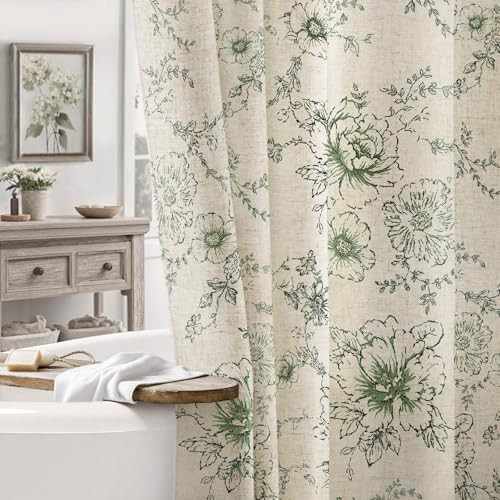 NDDYCU Farmhouse Floral Linen Shower Curtain, Vintage Green Pattern Rustic Shower Curtains for Bathroom, Tan Taupe,60x72 | Amazon (CA)