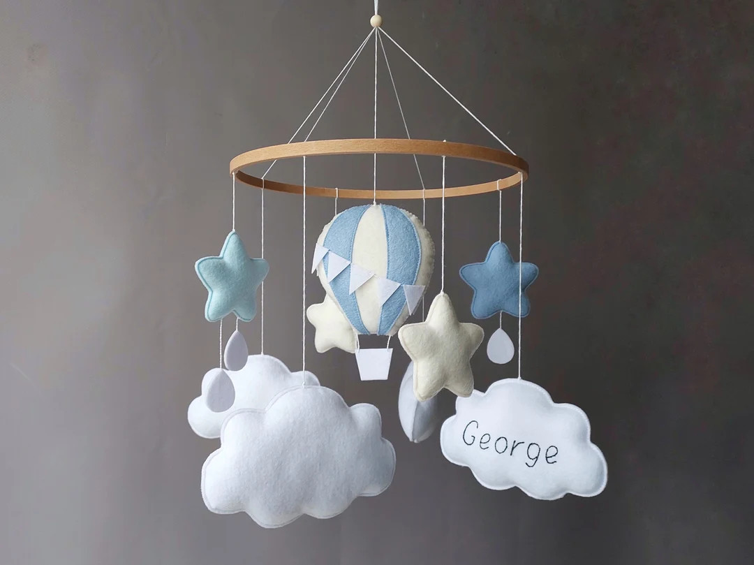 Hot Air Ballon Baby Mobile Boy Crib Musical Mobile Bb Travel Theme Nursery Decor Personalized Clo... | Etsy (US)