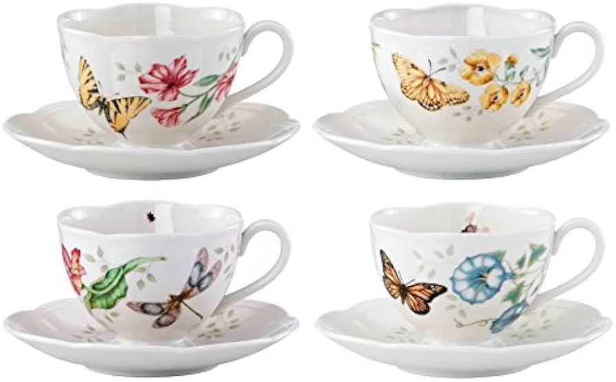 Lenox Butterfly Meadow Porcelain Butterfly and Dragonfly Cup and Saucer Set, Service for 4 | Amazon (US)