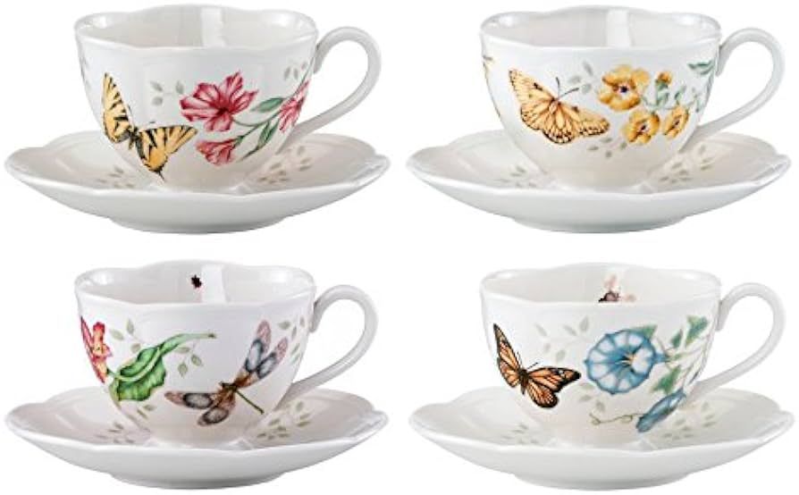 Lenox Butterfly Meadow Porcelain Butterfly and Dragonfly Cup and Saucer Set, Service for 4 | Amazon (US)