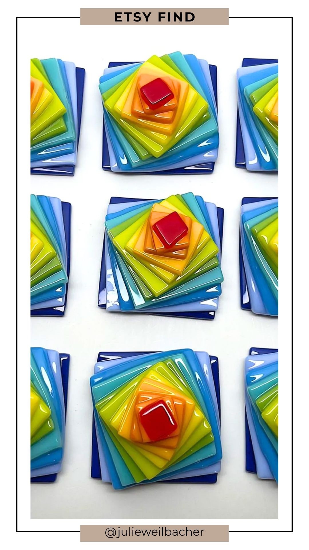 This fused stained glass rainbow spiral stack is absolutely breathtaking. 🌈 The bold, vivid colors and eclectic 2-D design make it such a unique find in the world of mosaic materials. Perfect for mosaics, mixed media art, and creative projects ... or simply displayed on your coffee table because it’s truly that stunning. A rare, eye-catching material that brings instant color and movement to any space or artwork.

For mosaic tips, tutorials, inspiration, and so much more please visit my YouTube channel: YouTube.com/julieweilbacher, and follow @julieweilbacher on Instagram for all things mosaic art.

#mosaicart #fusedglass #stainedglassart #rainbowdecor #mixedmediaart #creativefinds #artmaterials #colorinspiration

#LTKHome