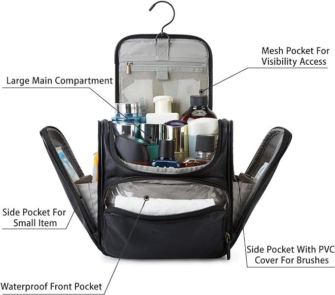 Toiletry Bag, BAGSMART Hanging Leather Toiletry Kit Large Women Mens Travel Organizer Water-resis... | Amazon (US)