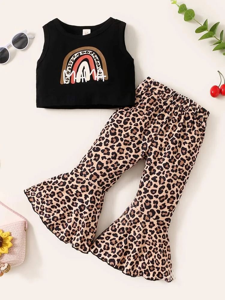 Baby Girl Letter Graphic Tank Top With Leopard Pants | SHEIN