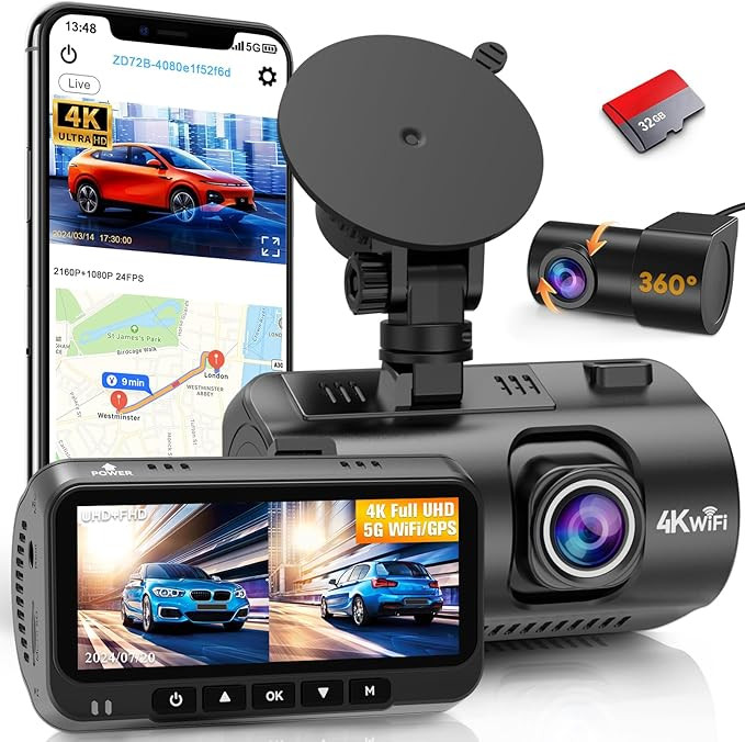DoHonest Dash Cam Front and Rear: 4K Easy Setup Car Camera Built-in GPS 5G WiFi - Clear Night Vis... | Amazon (US)